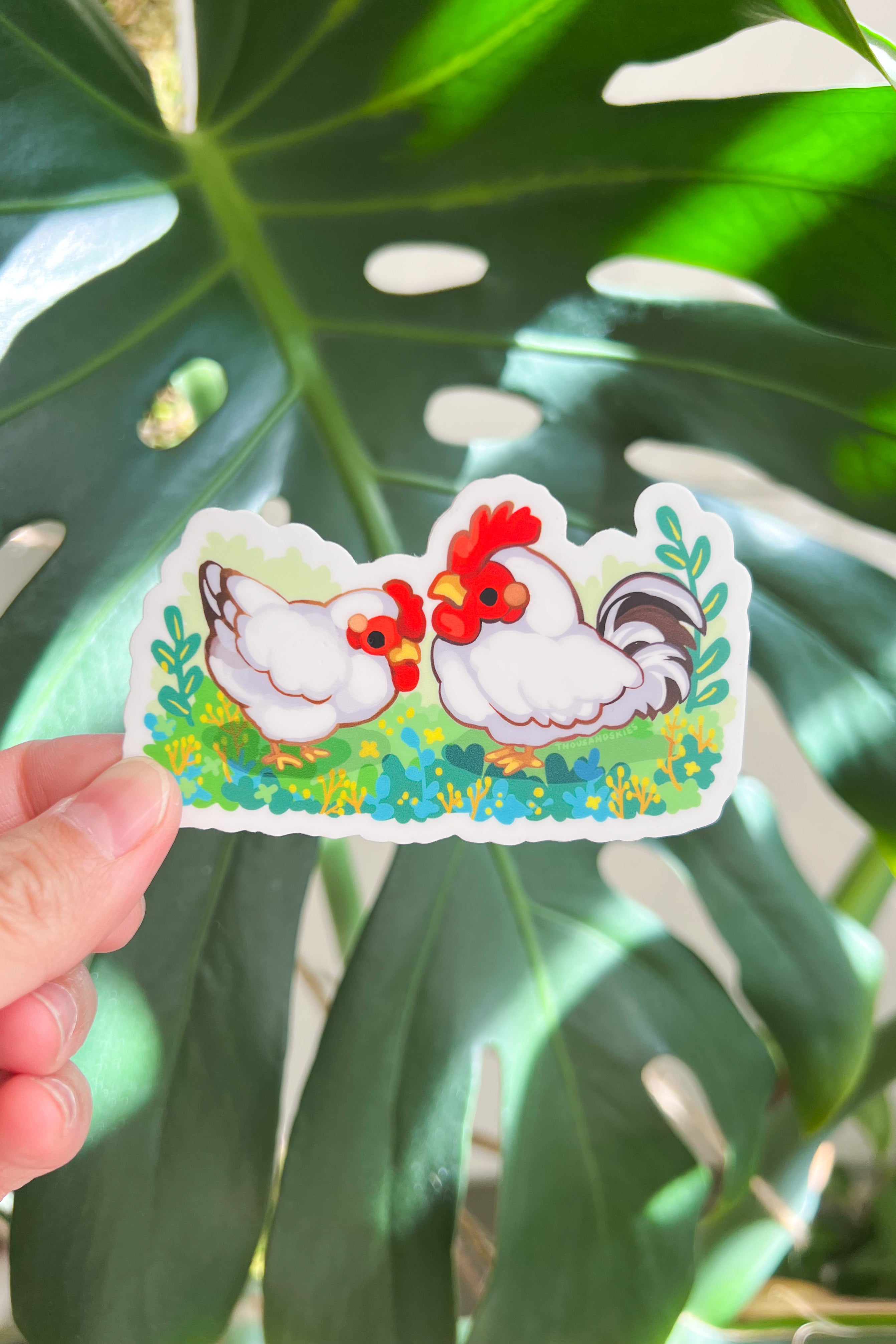 Hen Sticker Design Vinyl Sticker Rooster and Hen (White) – thousandskies