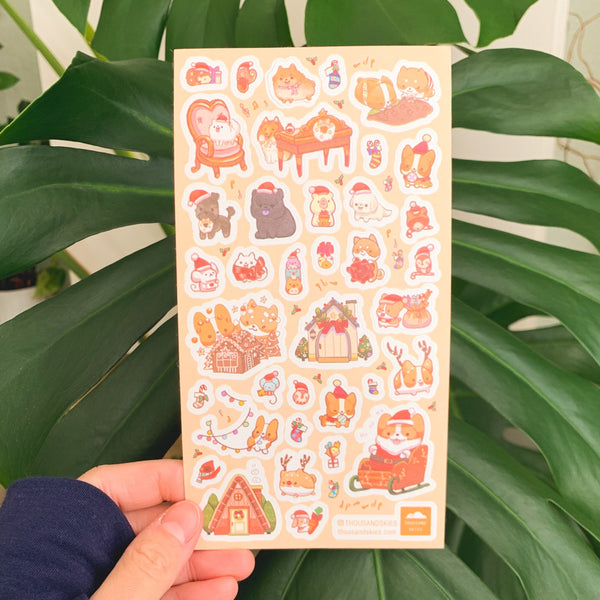 Limited edition Christmas 2020 Sticker Sheet - Corgi, Shiba, Fluffy Dogs Holiday